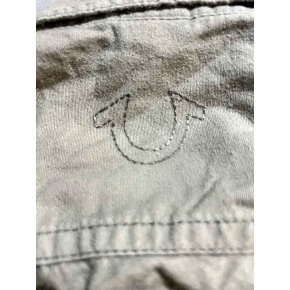 True Religion Chamois Button Up Shirt‎ Men's Medium Beige Snap Long Sleeve.
